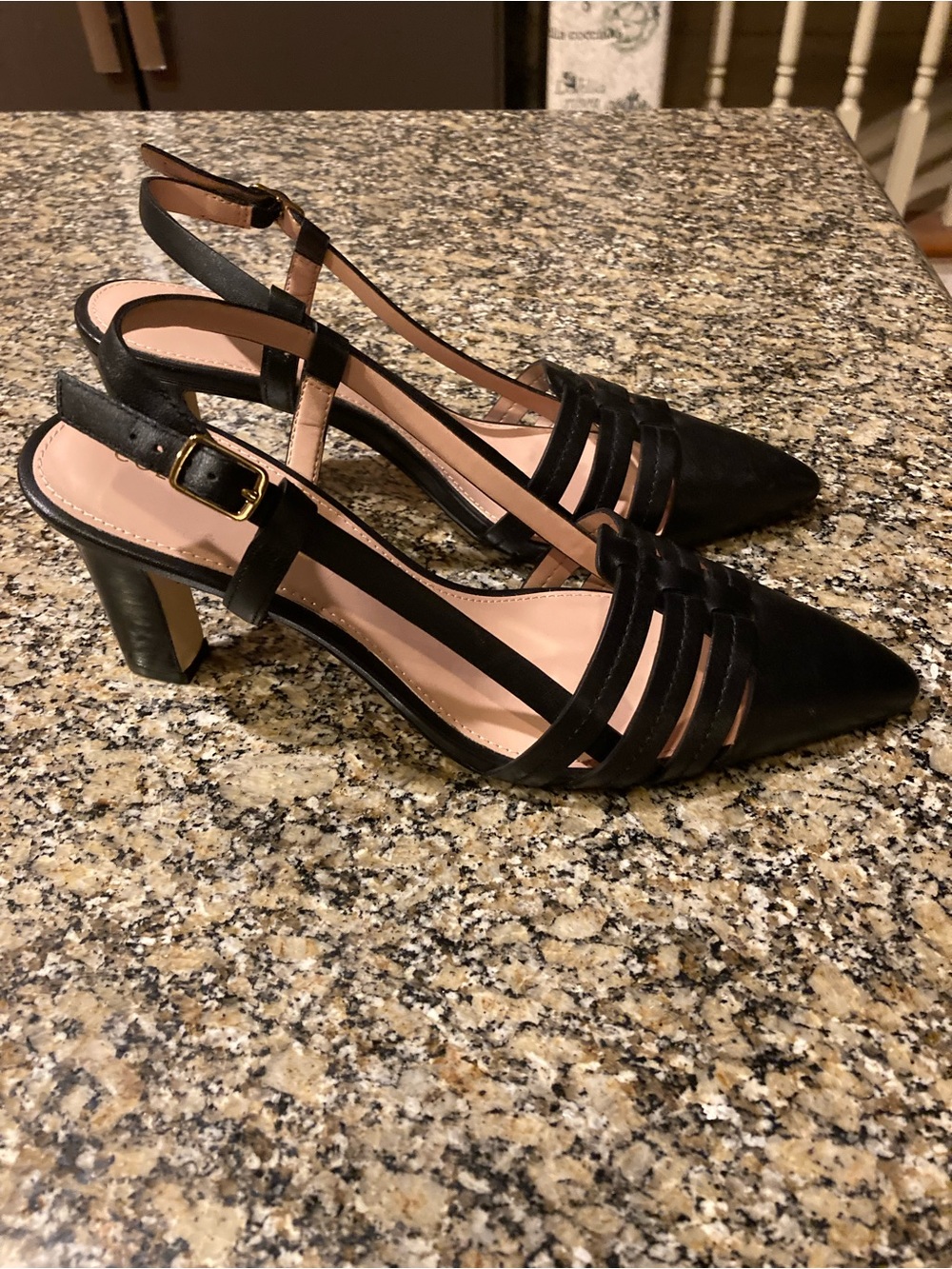 Cole Haan Mylah Huarache Black Leather Strappy Slingback Heels Size 8 MSRP $149